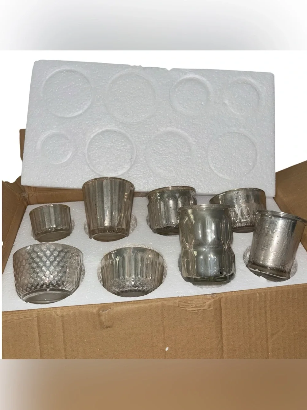DN DECONATION 8PCS Gold Assorted Mercury Glass Votive Candle Holders